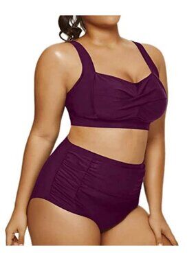 NWT Daci Plum Two-Piece High Waisted Bikini Set Sz 16W Ruched